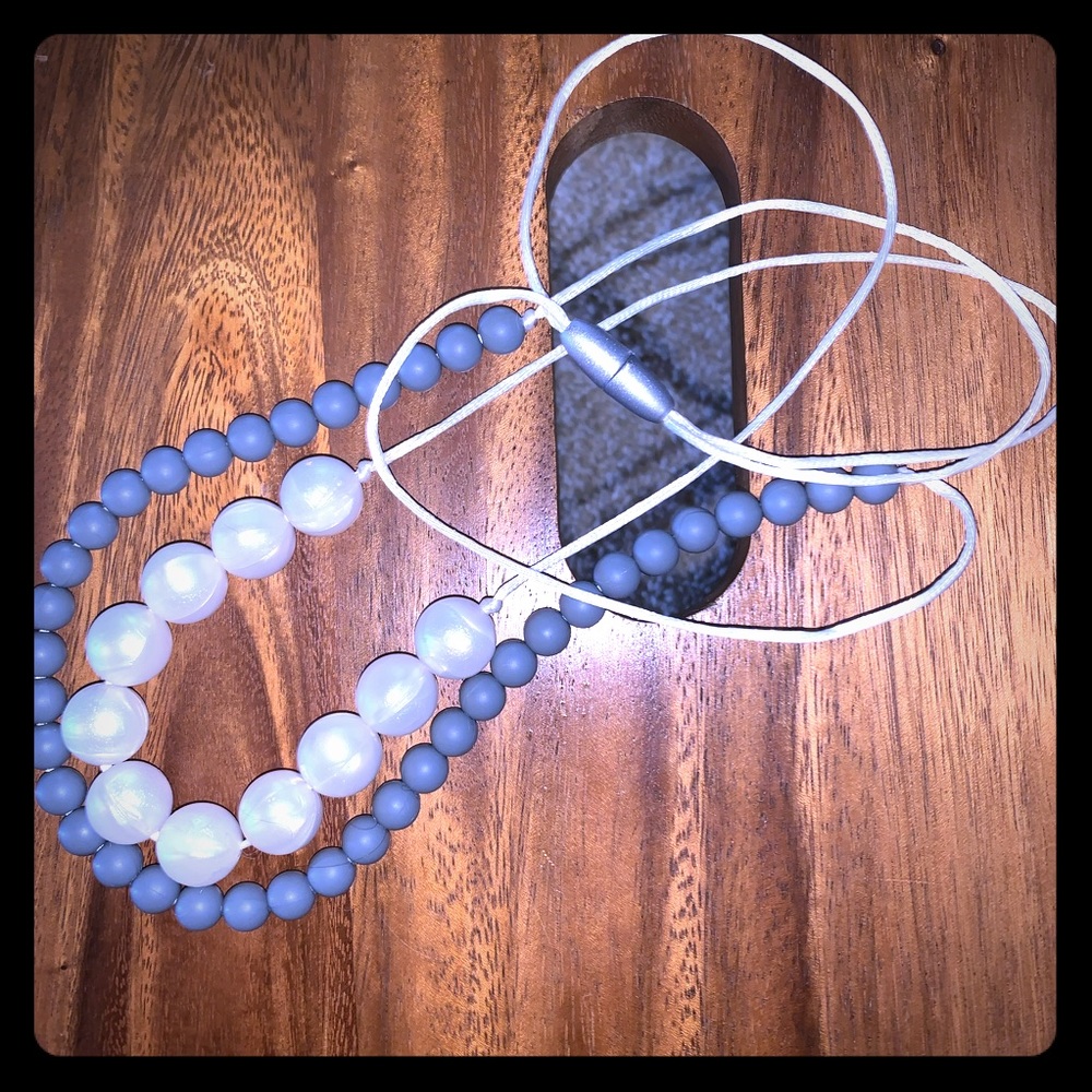Double string “pearl” and gray chewbeads necklace